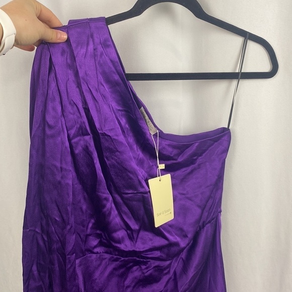 Anthropologie See U Soon Asymmetric Cocktail Mini Dress Eggplant Deep Purple - S - Picture 3 of 11